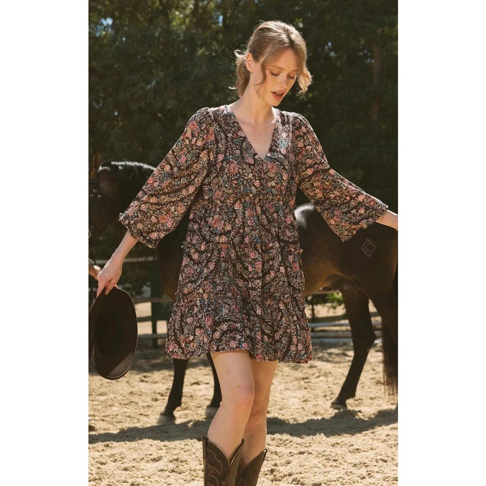 Cleobella Francesca Mini Dress Divina Print Brown Small